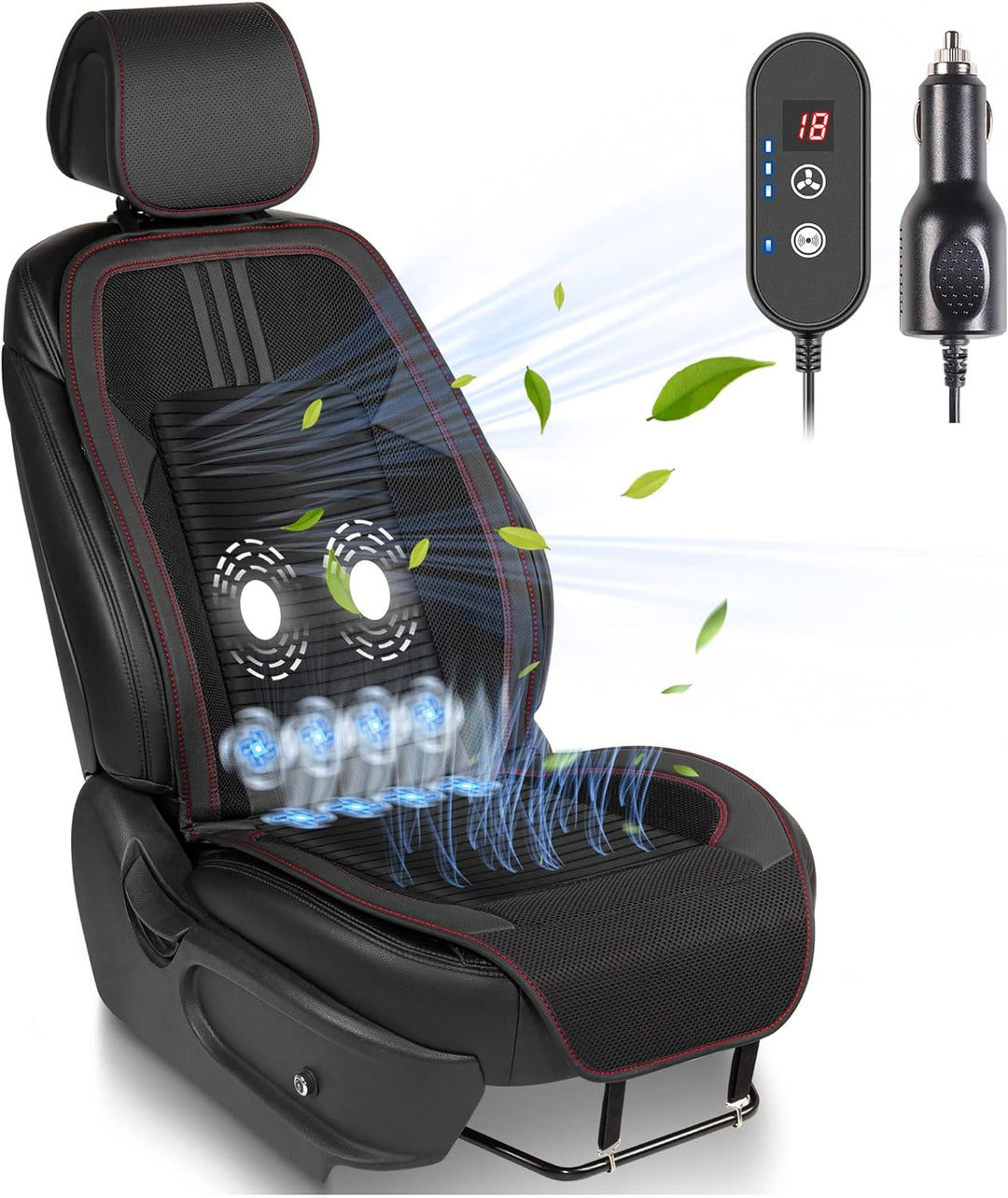 Ultimate Universal Ventilated Cooling Car Seat Cover - Compatible with 12V-24V Cars, SUVs & Trucks - Stylish Sports Black Design