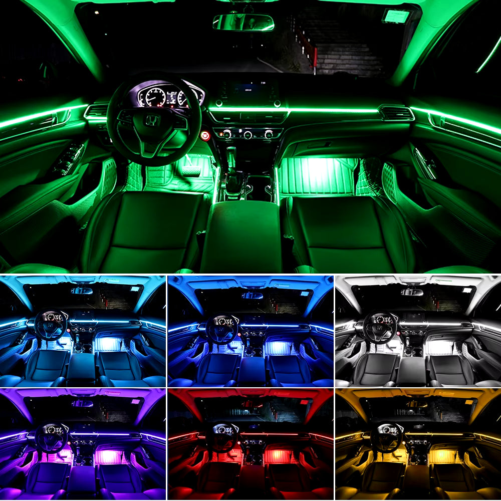 Transform Your Ride: 18-in-1 RGB LED Car Ambient Lights with 64 Color Options - Fiber Optic Interior Decoration Lamp