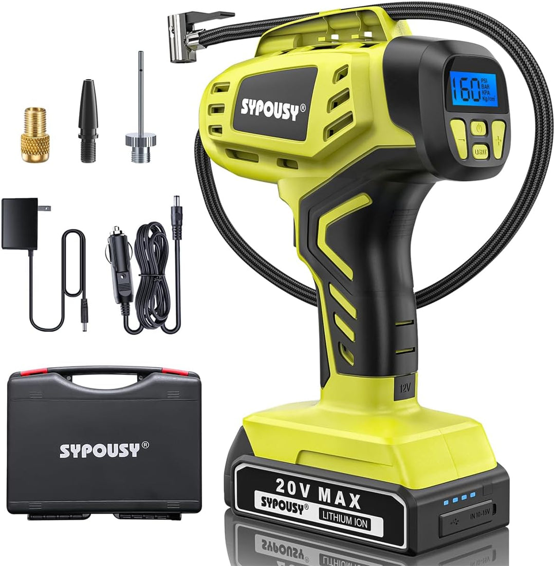 Portable Digital Tire Inflator - 2X Faster Air Compressor with 20V Rechargeable Battery & Dual Power Supply for Cars, E-Bikes, and More!