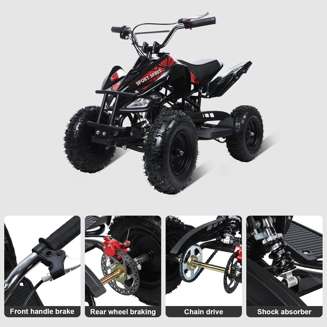 Gas-Powered 49Cc ATV Quad for Kids and Adults - Off-Road 4WD Ride-On Car for Beach Adventures - Perfect for Boys and Girls - Sleek Black Design