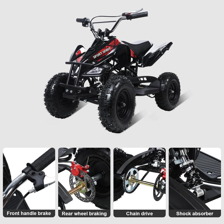Gas-Powered 49Cc ATV Quad for Kids and Adults - Off-Road 4WD Ride-On Car for Beach Adventures - Perfect for Boys and Girls - Sleek Black Design
