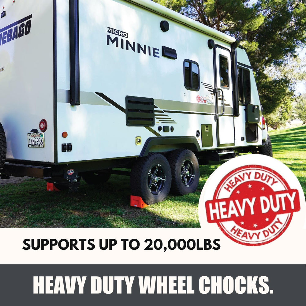 Premium Heavy Duty Wheel Chocks (2 Pack) - Durable Non-Slip Solid Rubber for Boat Trailers, RVs, Trucks & Campers - All-Weather Performance in Bright Orange