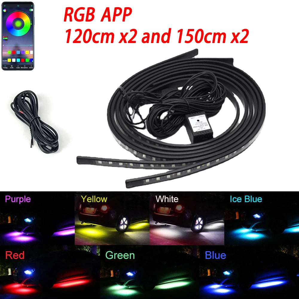 Vibrant Neon LED RGB Car Underglow Lights - Remote & App Control, Flexible Waterproof Underbody Strip for Stunning Car Decoration