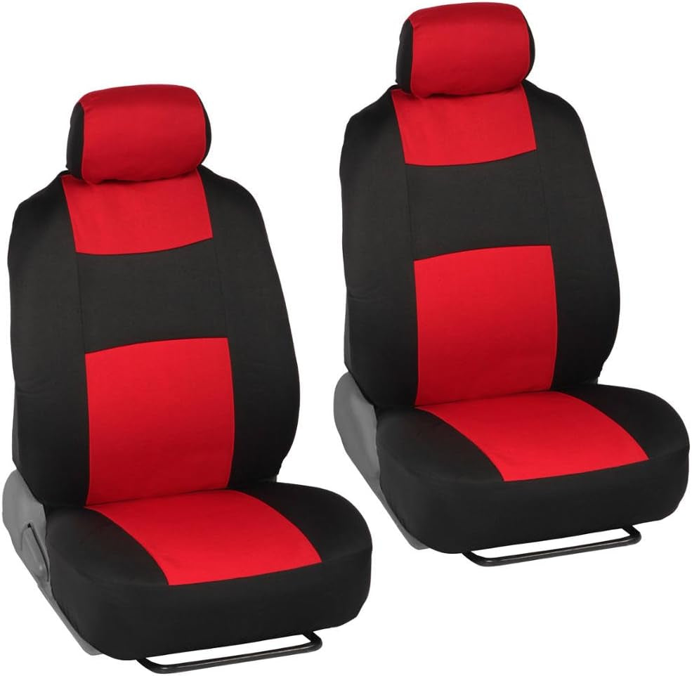 Ultimate Black & Red Car Seat Covers Full Set with All-Weather Rubber Floor Mats - Total Protection for Front & Rear Split Bench Seats