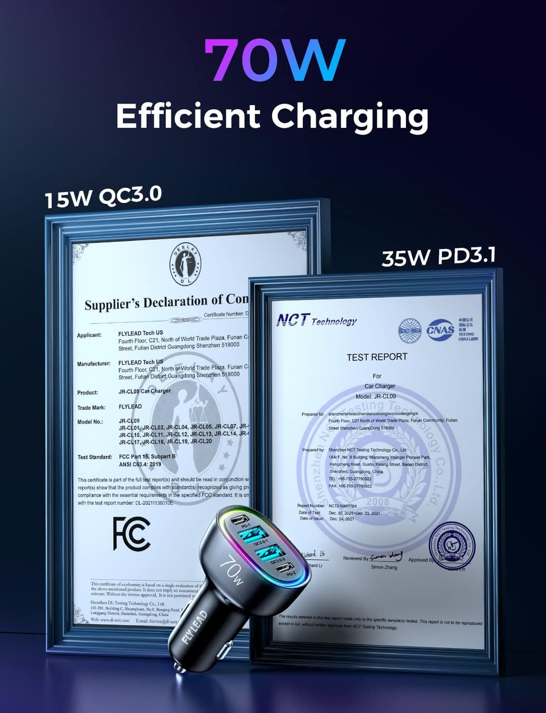 70W 4-Port USB C Car Charger - Fast Charging Cigarette Lighter Adapter for Family Travel & iPhone 16