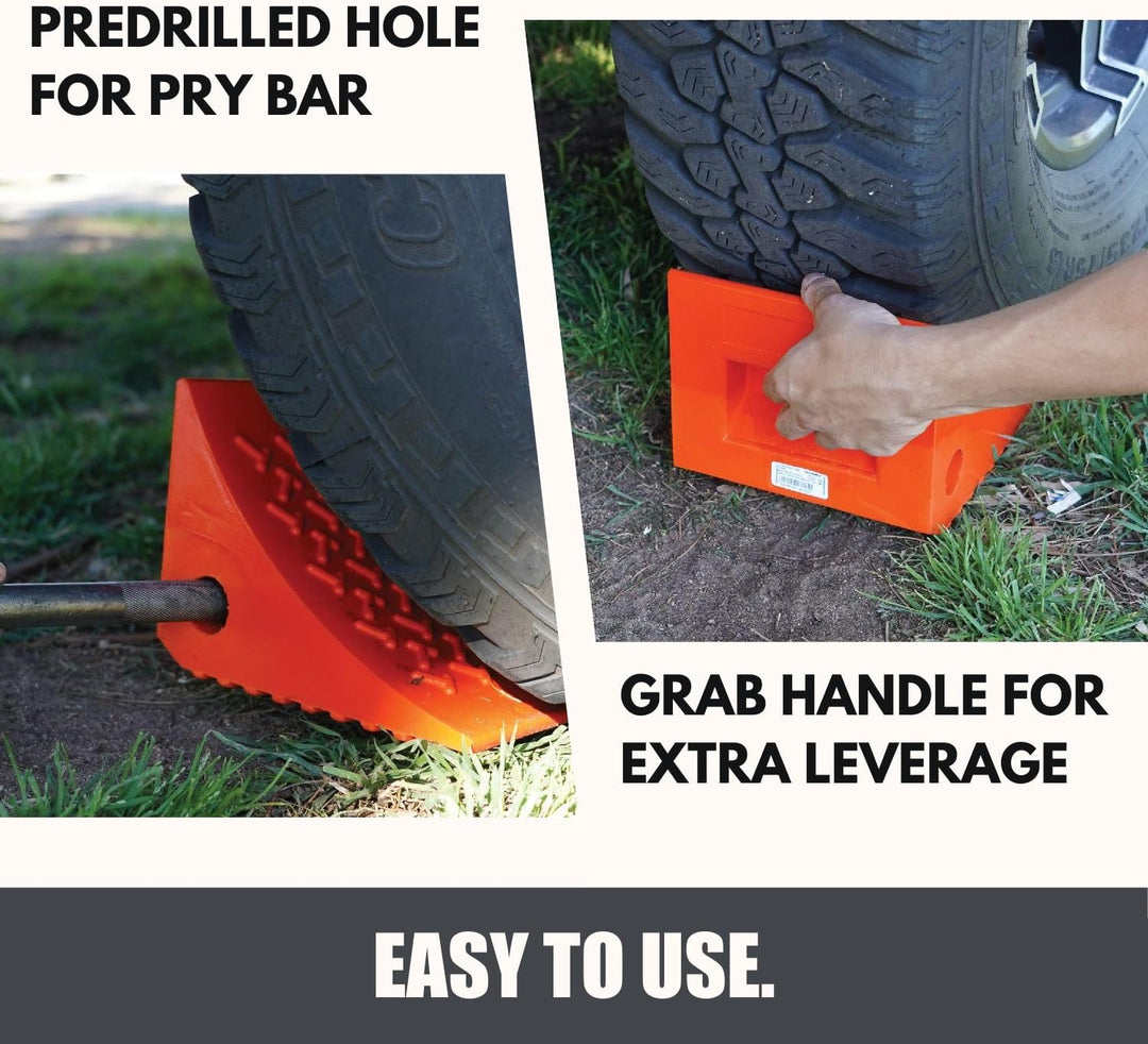 Premium Heavy Duty Wheel Chocks (2 Pack) - Durable Non-Slip Solid Rubber for Boat Trailers, RVs, Trucks & Campers - All-Weather Performance in Bright Orange