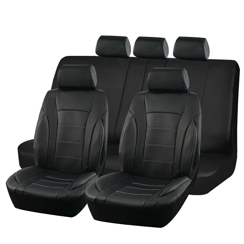 Elevate Your Ride: Premium Luxury Black Leather & Carbon Fiber Universal Car Seat Covers