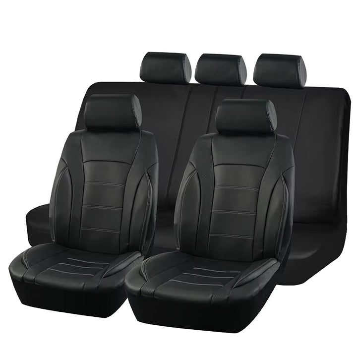 Elevate Your Ride: Premium Luxury Black Leather & Carbon Fiber Universal Car Seat Covers