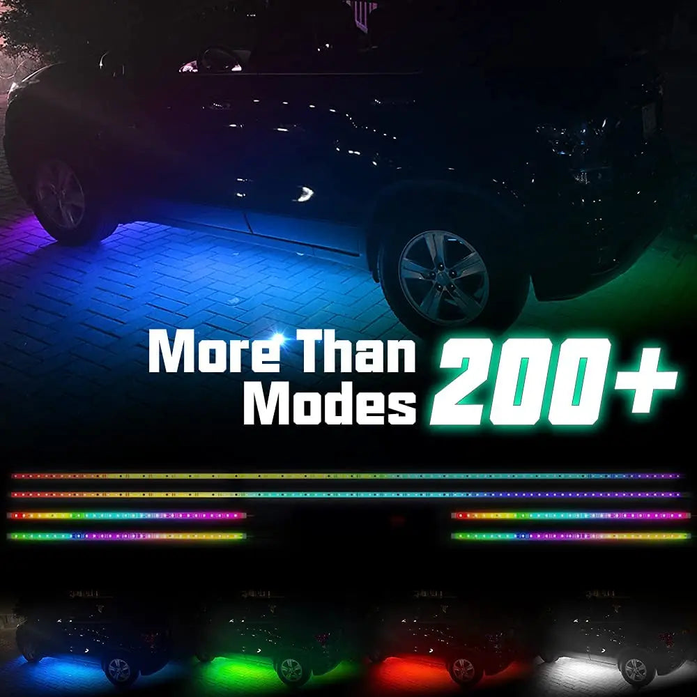 Vibrant Neon LED RGB Car Underglow Lights - Remote & App Control, Flexible Waterproof Underbody Strip for Stunning Car Decoration