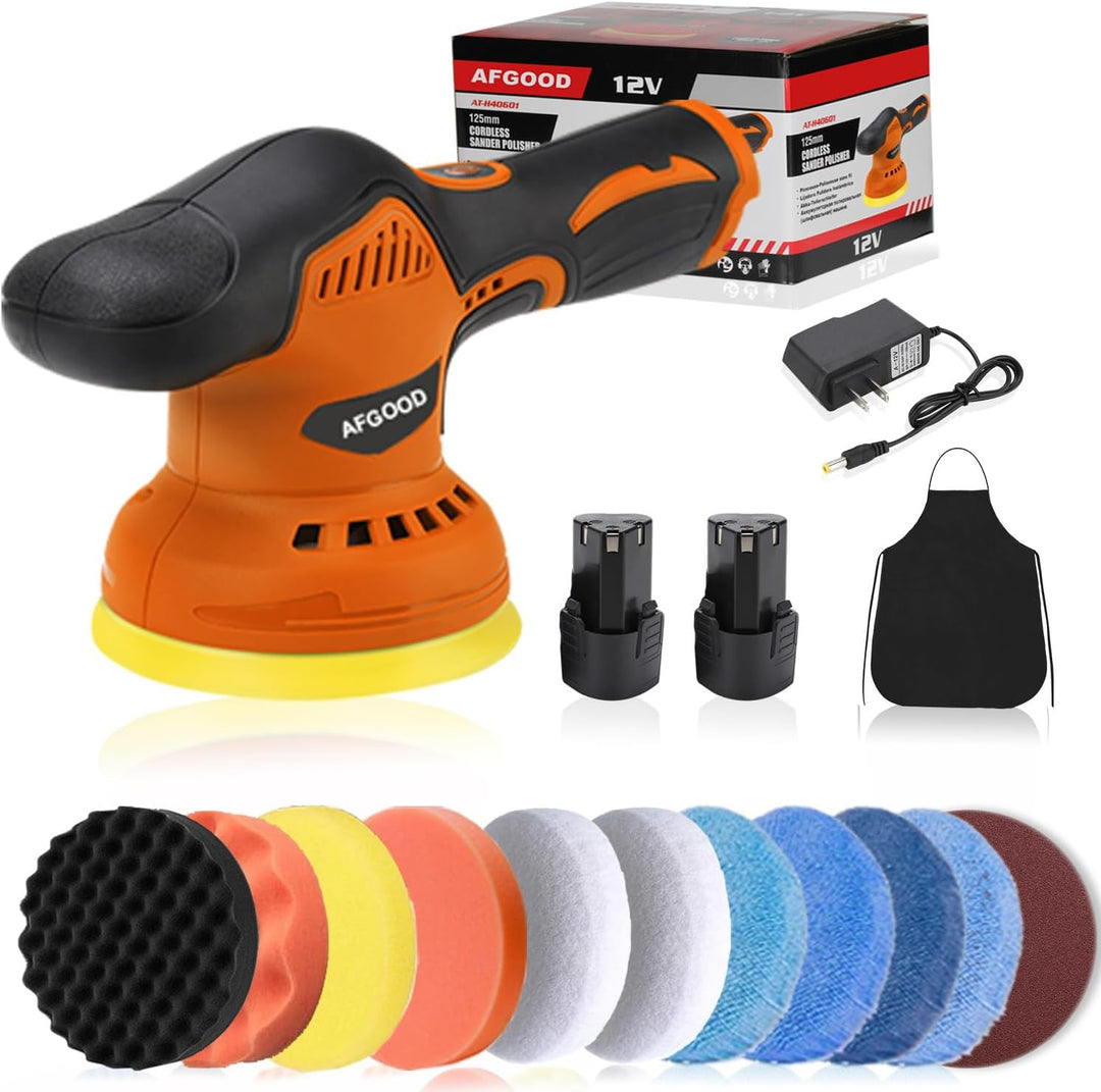 18PCS Cordless Car Buffer Polisher Kit - Portable 5"/6" Polishing Waxer with 2 x 2000mAh Batteries & Buffing Pads for Ultimate Car Detailing