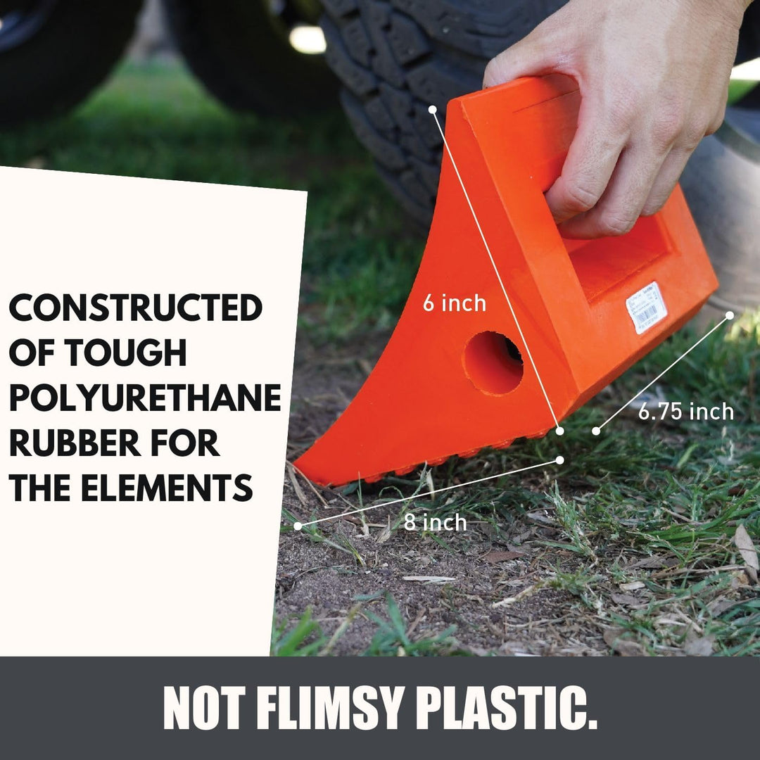 Premium Heavy Duty Wheel Chocks (2 Pack) - Durable Non-Slip Solid Rubber for Boat Trailers, RVs, Trucks & Campers - All-Weather Performance in Bright Orange