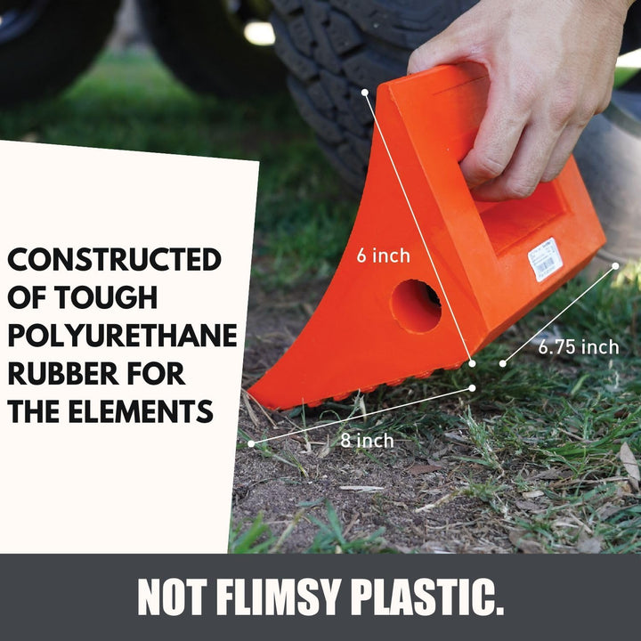 Premium Heavy Duty Wheel Chocks (2 Pack) - Durable Non-Slip Solid Rubber for Boat Trailers, RVs, Trucks & Campers - All-Weather Performance in Bright Orange