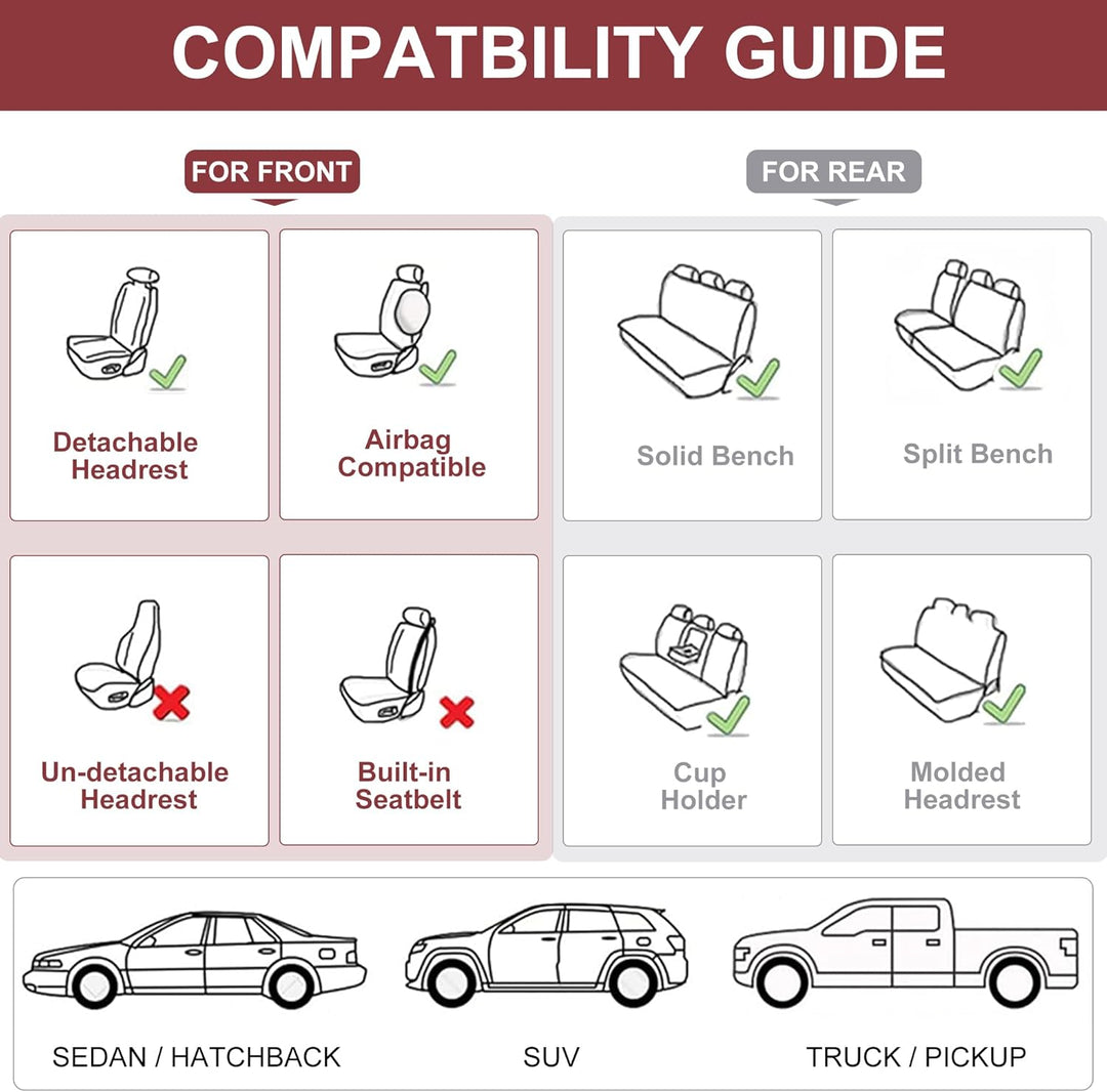 Premium Wine Red Leatherette Car Seat Covers - Complete Front and Rear Set for Sedans, SUVs, and Trucks - Stylish Auto Interior Protection and Comfort