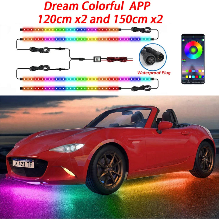 Vibrant Neon LED RGB Car Underglow Lights - Remote & App Control, Flexible Waterproof Underbody Strip for Stunning Car Decoration