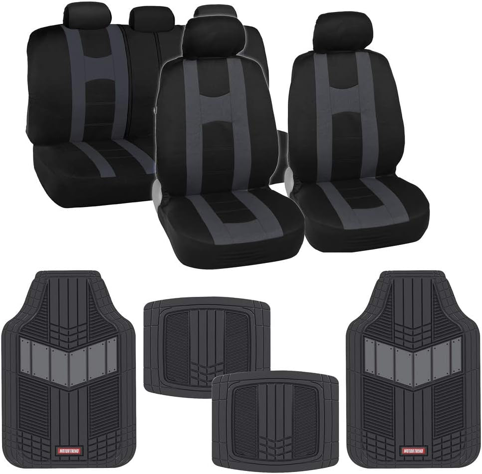 Premium Autosport Charcoal Car Seat Covers & Heavy Duty Rubber Floor Mats - Ultimate All-Weather Protection for Cars, SUVs, and Trucks
