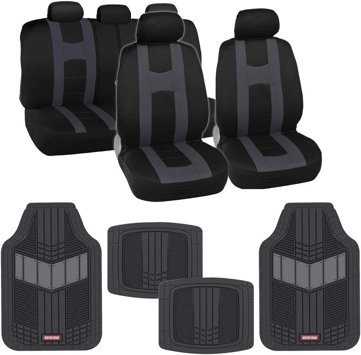 Premium Autosport Charcoal Car Seat Covers & Heavy Duty Rubber Floor Mats - Ultimate All-Weather Protection for Cars, SUVs, and Trucks