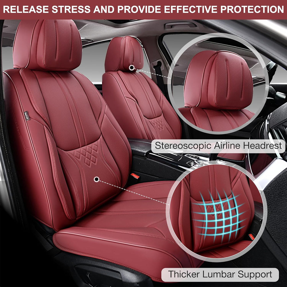 Premium Wine Red Leatherette Car Seat Covers - Complete Front and Rear Set for Sedans, SUVs, and Trucks - Stylish Auto Interior Protection and Comfort