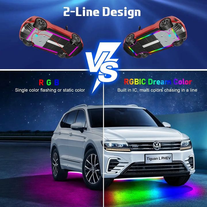 Vibrant Neon LED RGB Car Underglow Lights - Remote & App Control, Flexible Waterproof Underbody Strip for Stunning Car Decoration
