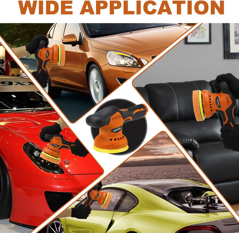 18PCS Cordless Car Buffer Polisher Kit - Portable 5"/6" Polishing Waxer with 2 x 2000mAh Batteries & Buffing Pads for Ultimate Car Detailing