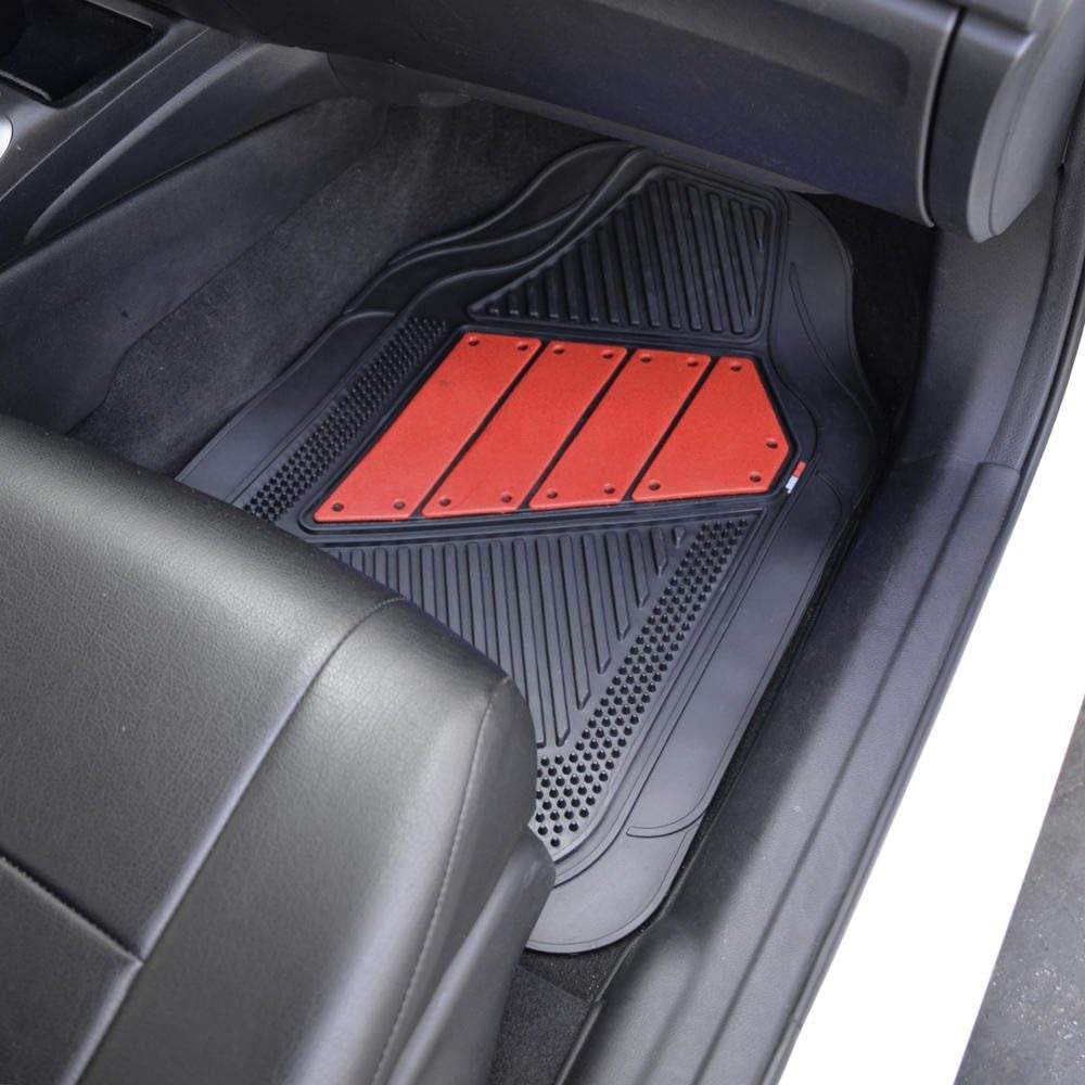 Ultimate Black & Red Car Seat Covers Full Set with All-Weather Rubber Floor Mats - Total Protection for Front & Rear Split Bench Seats