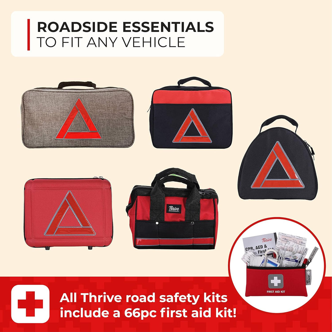 Ultimate Emergency Car Kit - 104-Piece Roadside Assistance Set with Jumper Cables & Mini First Aid Kit - Compact Gray Bag for Peace of Mind on the Road