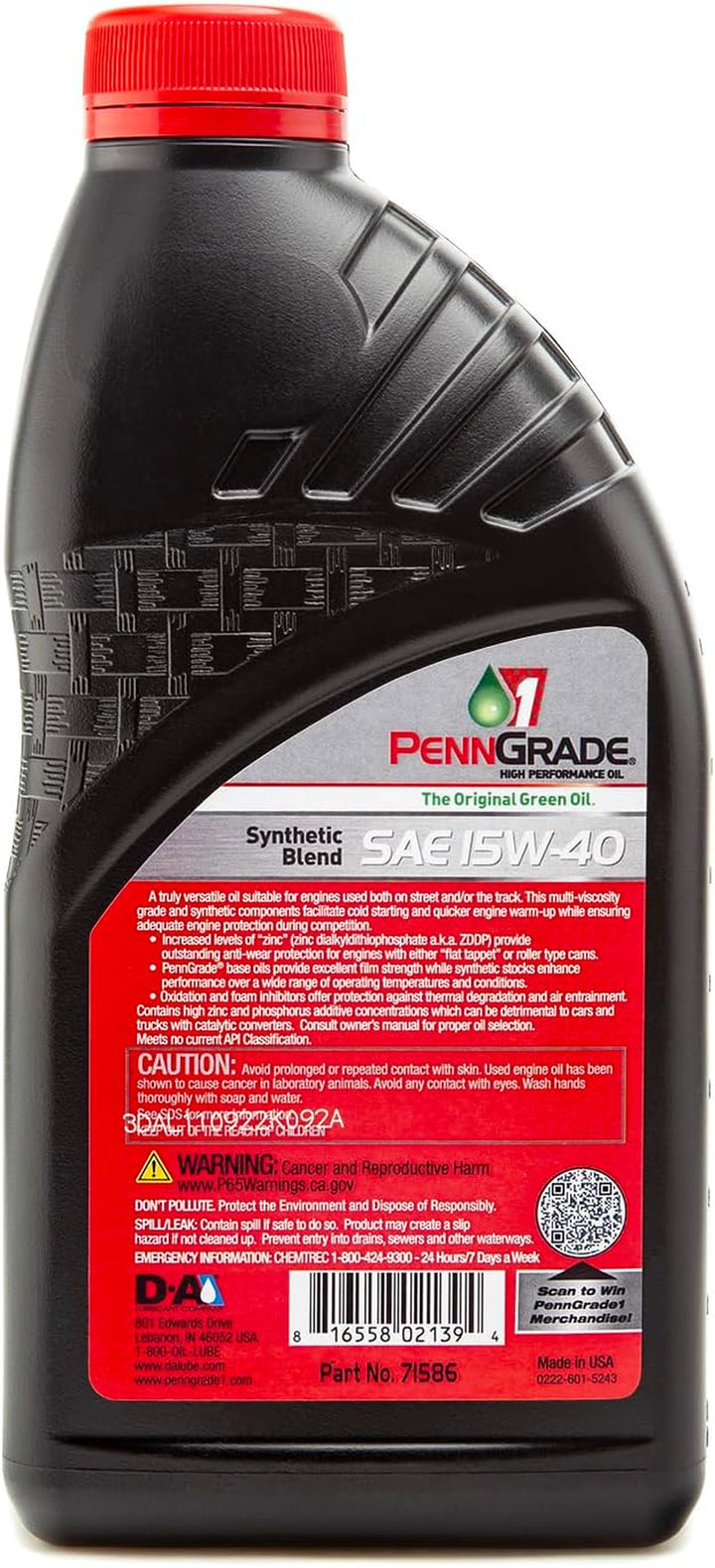 High Performance Synthetic Blend Oil SAE 15W-40 - 1 Quart (12 Pack)