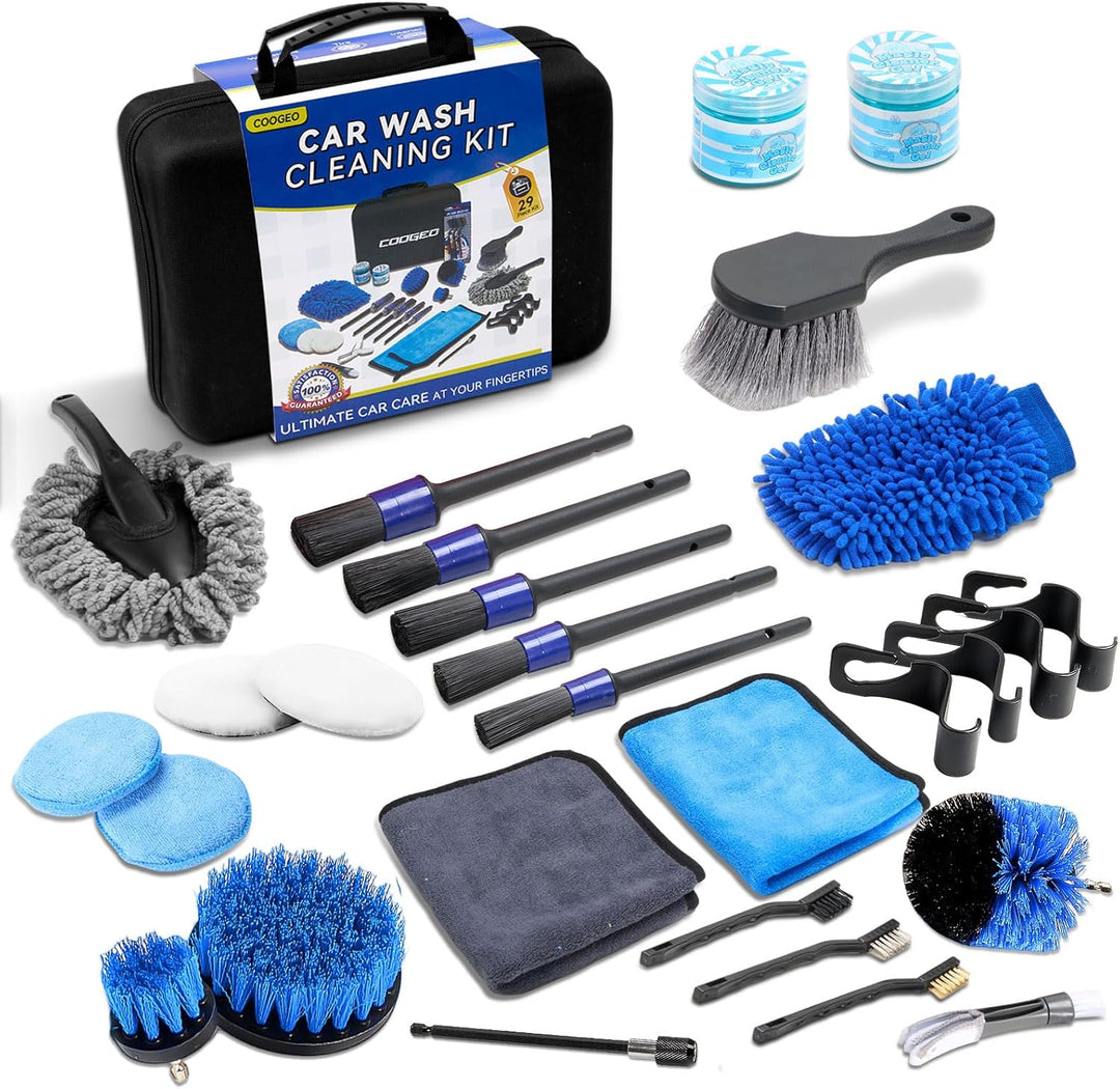 Ultimate 29-Piece Car Detailing Kit - All-in-One Interior & Exterior Cleaning Set with Brushes, Drill Attachments, Gel, Mitt, and Accessories - The Perfect Gift for Car Enthusiasts!