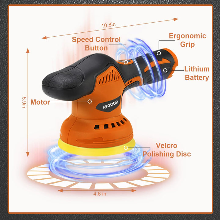 18PCS Cordless Car Buffer Polisher Kit - Portable 5"/6" Polishing Waxer with 2 x 2000mAh Batteries & Buffing Pads for Ultimate Car Detailing