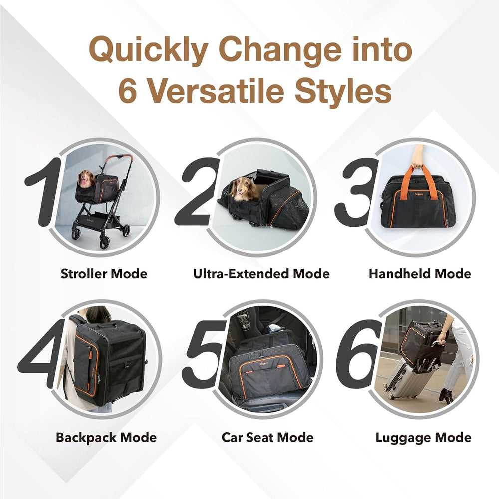 3-in-1 Convertible Pet Carrier & Stroller - Travel-Friendly Design for Cats & Dogs up to 17 lbs - Sleek Black