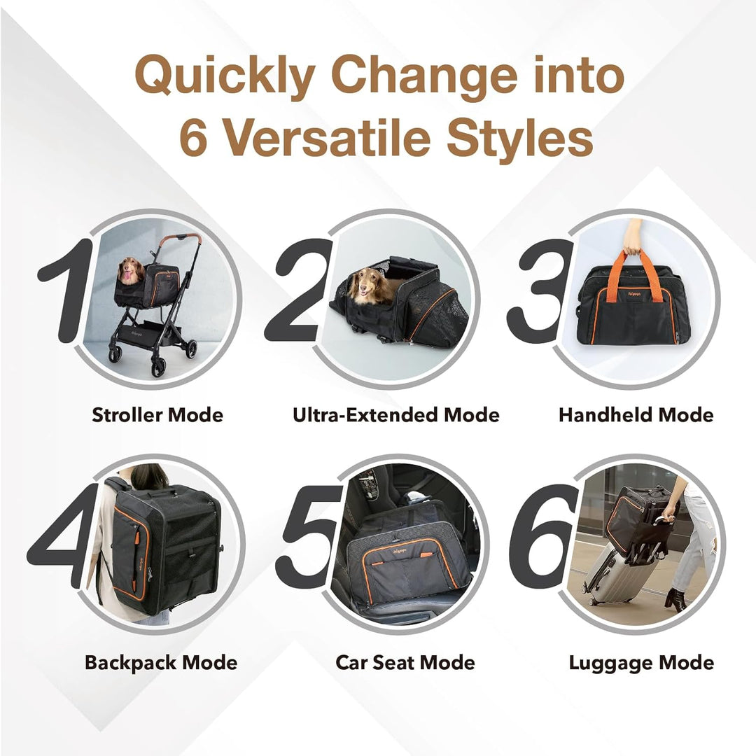 3-in-1 Convertible Pet Carrier & Stroller - Travel-Friendly Design for Cats & Dogs up to 17 lbs - Sleek Black