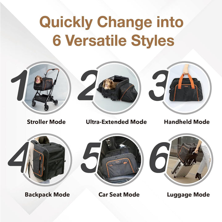 3-in-1 Convertible Pet Carrier & Stroller - Travel-Friendly Design for Cats & Dogs up to 17 lbs - Sleek Black