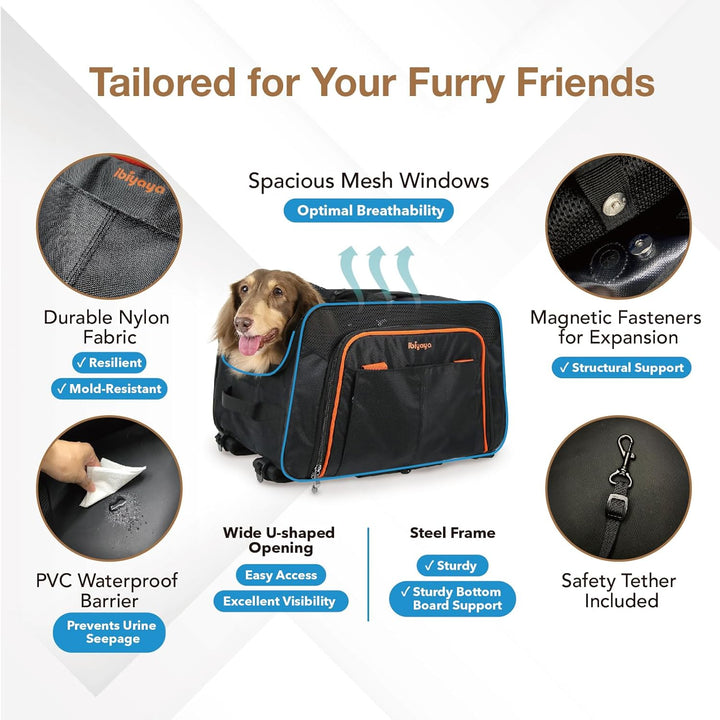 3-in-1 Convertible Pet Carrier & Stroller - Travel-Friendly Design for Cats & Dogs up to 17 lbs - Sleek Black