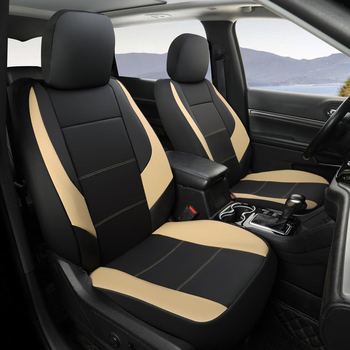 Premium  Leather Front Car Seat Covers for Audi, Mercedes, BMW - 2-Pack (Beige)