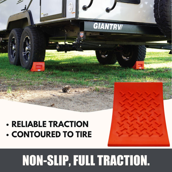 Premium Heavy Duty Wheel Chocks (2 Pack) - Durable Non-Slip Solid Rubber for Boat Trailers, RVs, Trucks & Campers - All-Weather Performance in Bright Orange
