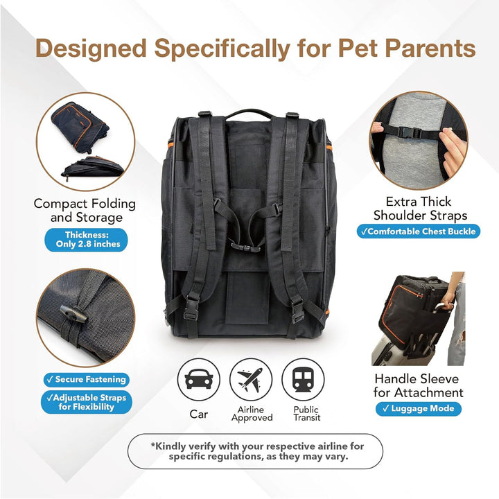 3-in-1 Convertible Pet Carrier & Stroller - Travel-Friendly Design for Cats & Dogs up to 17 lbs - Sleek Black