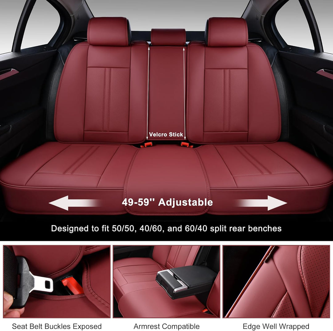Premium Wine Red Leatherette Car Seat Covers - Complete Front and Rear Set for Sedans, SUVs, and Trucks - Stylish Auto Interior Protection and Comfort