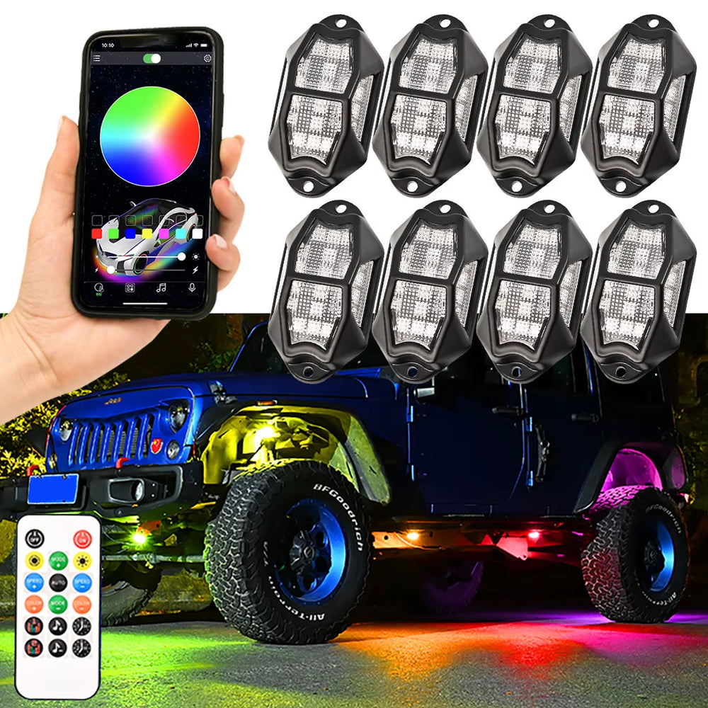 Vibrant LED Rock Lights - Transform Your Truck, SUV, or ATV with Stunning Ambient Illumination!