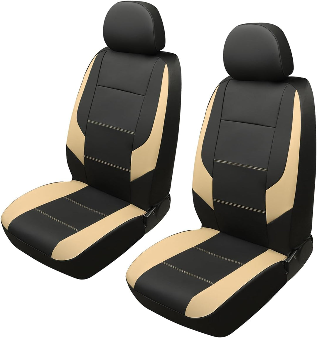 Premium  Leather Front Car Seat Covers for Audi, Mercedes, BMW - 2-Pack (Beige)