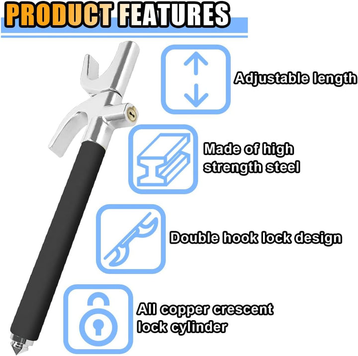 Ultimate Car Steering Wheel Lock - Premium Anti-Theft Security Device with Retractable Design, 3 Keys & Safety Hammer - Universal Fit for Cars, Trucks, SUVs & Vans (Black)