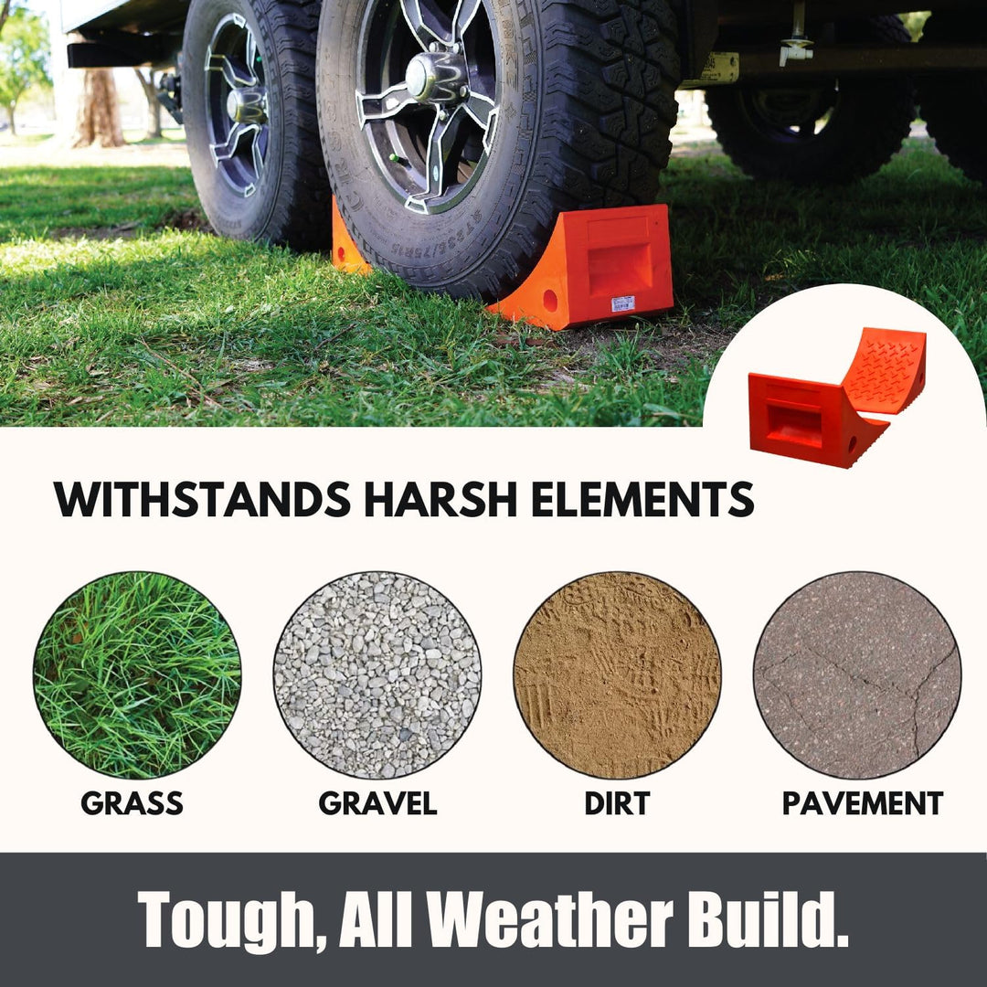 Premium Heavy Duty Wheel Chocks (2 Pack) - Durable Non-Slip Solid Rubber for Boat Trailers, RVs, Trucks & Campers - All-Weather Performance in Bright Orange