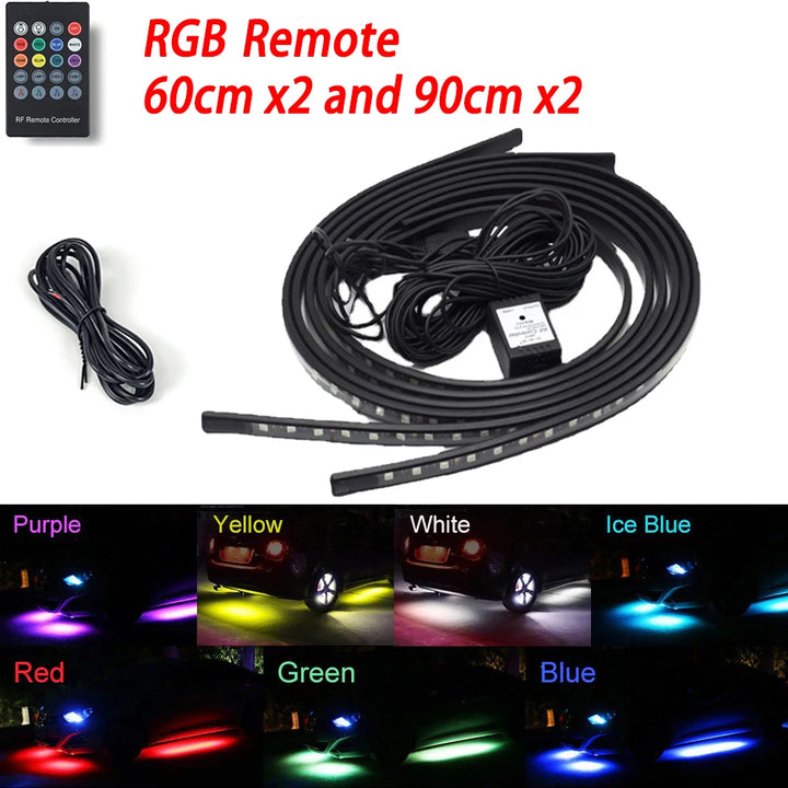 Vibrant Neon LED RGB Car Underglow Lights - Remote & App Control, Flexible Waterproof Underbody Strip for Stunning Car Decoration