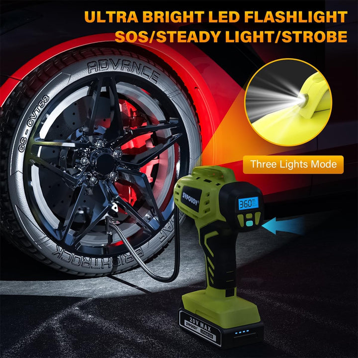 Portable Digital Tire Inflator - 2X Faster Air Compressor with 20V Rechargeable Battery & Dual Power Supply for Cars, E-Bikes, and More!