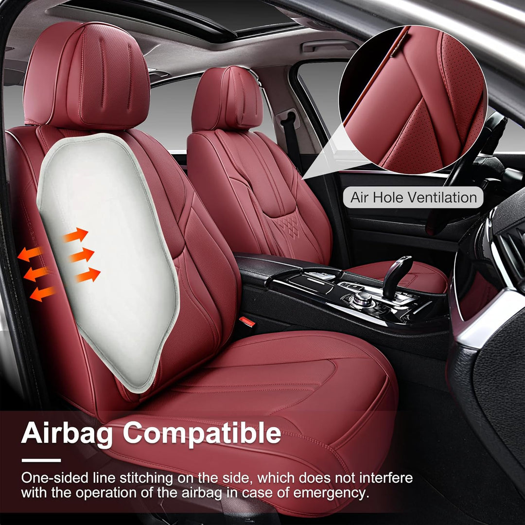 Premium Wine Red Leatherette Car Seat Covers - Complete Front and Rear Set for Sedans, SUVs, and Trucks - Stylish Auto Interior Protection and Comfort