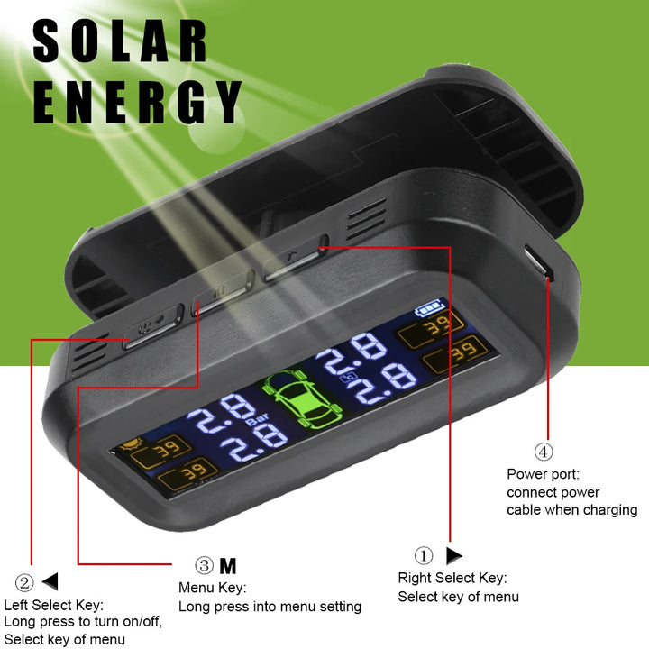 Revolutionary Tire Pressure Monitoring System with 4 External Sensors - Maximize Safety and Performance!