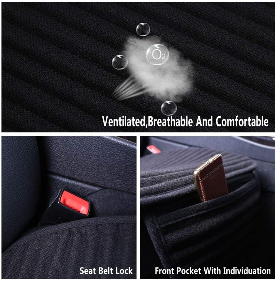 Premium Black Car Seat Covers - Universal Fit, Airbag Compatible, Breathable Buckwheat Hull Fabric for Ultimate Comfort and Cooling