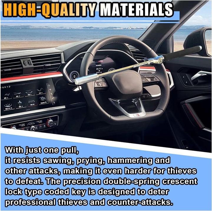 Ultimate Car Steering Wheel Lock - Premium Anti-Theft Security Device with Retractable Design, 3 Keys & Safety Hammer - Universal Fit for Cars, Trucks, SUVs & Vans (Black)