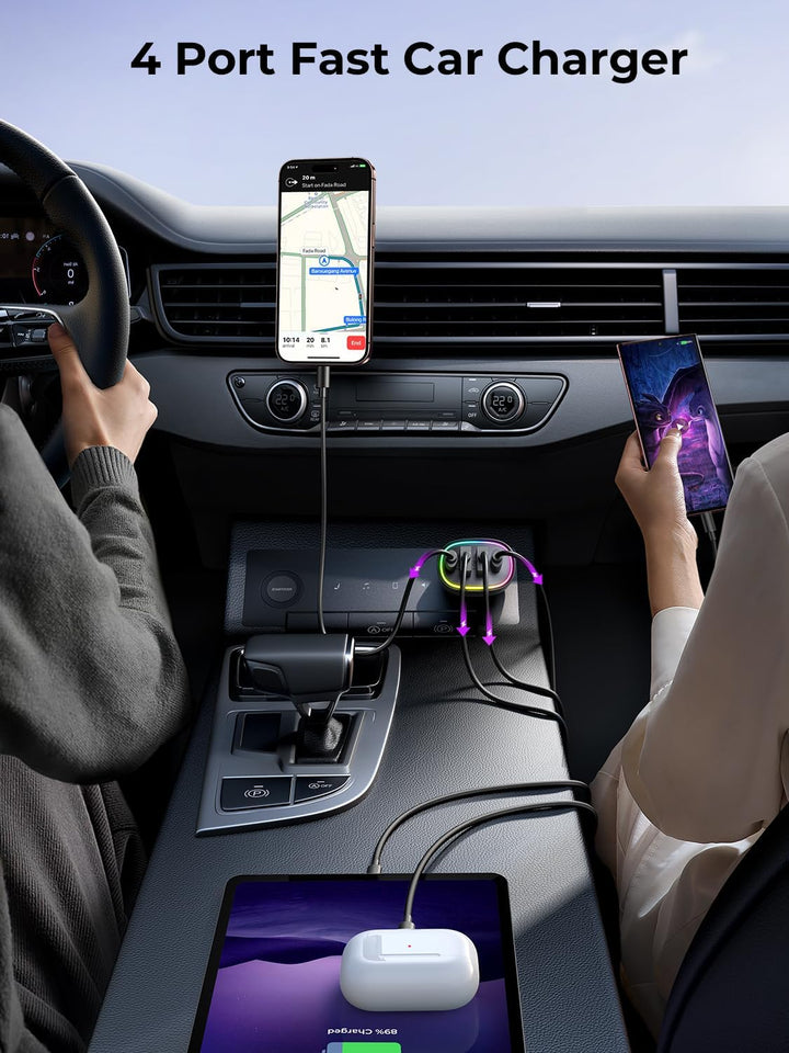 70W 4-Port USB C Car Charger - Fast Charging Cigarette Lighter Adapter for Family Travel & iPhone 16