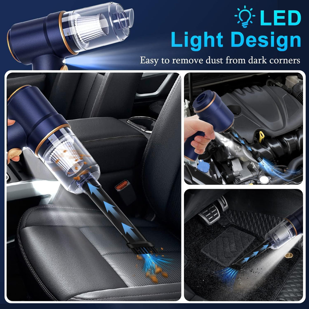 Powerful 9000Pa Handheld Car Vacuum Cleaner with LED Light & Multi-Nozzles - Perfect for Home, Office & Pet Clean-Up!