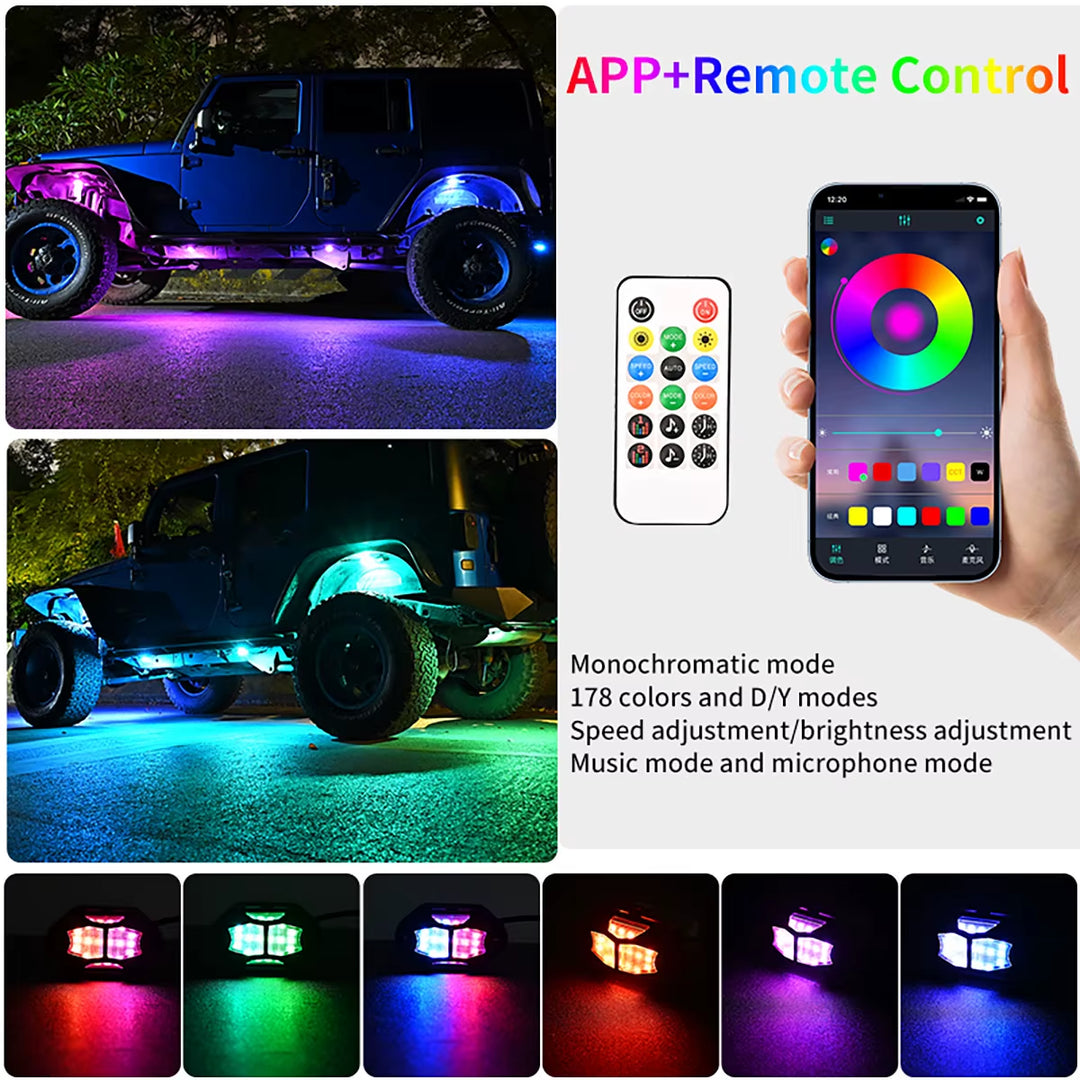 Vibrant LED Rock Lights - Transform Your Truck, SUV, or ATV with Stunning Ambient Illumination!