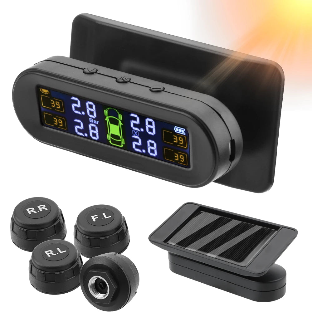 Revolutionary Tire Pressure Monitoring System with 4 External Sensors - Maximize Safety and Performance!